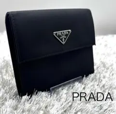 極美品PRADA 三つ折り財布 ナイロン 黒 三角ロゴのサムネイル