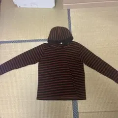 フード付き長袖カットソー M 黒オレンジストライプ