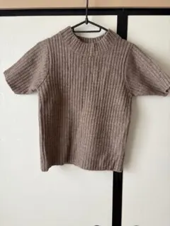 ブラウンリブ編み半袖ニットとアームウォーマーセット