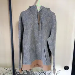 STUSSY フード付きグレーとブラウンパターンパーカー サイズM