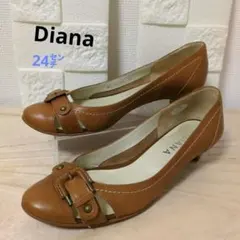 (訳)美品 DIANA（ダイアナ）レザーオ−プントゥ 　ウェッジソールパンプス