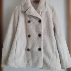 クリーム色フリースダブルブレストジャケット Lサイズ