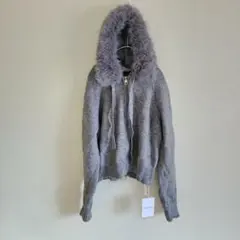 *EGGKA* レディース パーカー ファー付き ニット サイズS相当 グレー系