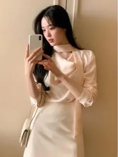 【最終値下げ】韓国 ボウタイ ドレープ ブラウス　ピンク