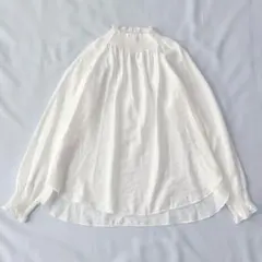 美品☆SHIPS 白 シャーリングネック 長袖ブラウス シップス 