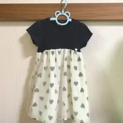 プティマイン ハート柄チュール半袖ワンピース