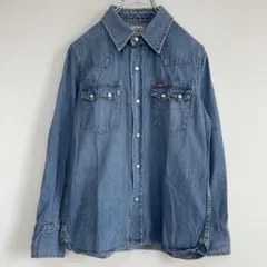 アースミュージックアンドエコロジー 長袖シャツ デニムシャツ 長袖 ロゴ 古着