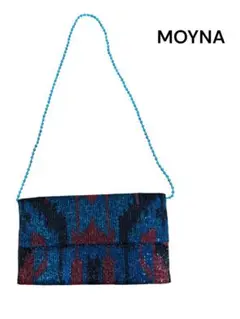 美品！MOYNA モイナ パーティバッグ ビーズ　ブルー