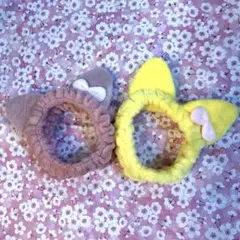 【お値下げ！】猫耳　ヘアバンド　ふわふわ　ピンク ＆ イエロー　2個セット