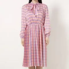 シルビアン ヒーチSILVIAN HEACHチェック柄ボウタイプリーツワンピース