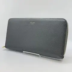 CELINE ラージ ジップドウォレット 長財布 ロゴ レザー グレー - メルカリ