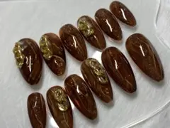 現品 ネイルチップ ニュアンスネイル ブラウン ラメ ゴールド 奥行ネイル