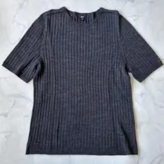 ユニクロ 3D メリノリブクルーネックセーター 5分袖 グレー ウール100%