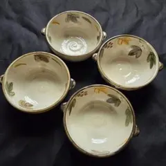 【未使用・箱付】たち吉 耳付き小鉢 4客セット 和食器 吹寄風 草花 京都橘吉のサムネイル