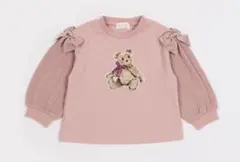 クマ　袖ケーブル切替　長袖Ｔシャツ　120 ピンク　メゾピアノ