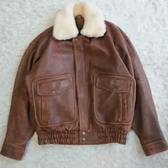 G-1 ミリタリー 羊革 フライトレザージャケット 襟ボア ライナー付き L