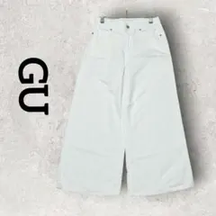 GU ワイドデニムパンツ クロップドワイドパンツ (М) ホワイト レディース