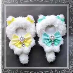 モフモフ白ねこ　お揃いコーデ　ぬい服　着ぐるみ　10cm 12cm