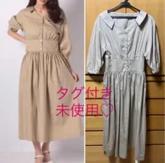 未使用　デビュードフィオレ　シャツワンピース　ベージュ　シャツディテールワンピ