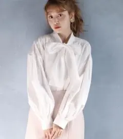 NICE CLAUP ボウタイ長袖ブラウス