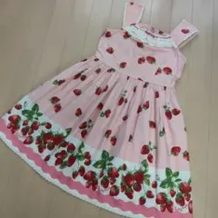 130 シャーリーテンプル　いちご柄　ワンピース　ピンク