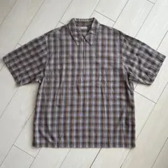 Steven Alan ハーフジップ 半袖 チェック柄シャツ Lのサムネイル