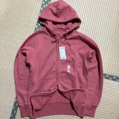 OLD UNIQLO 短丈 ダブルジップパーカー サーモンピンク スウェット S