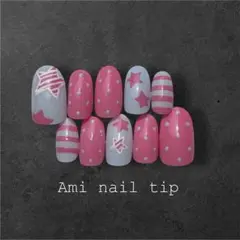 pink×blue ガーリー　ミディアムオーバル　ウィッシュコア　ネイルチップ