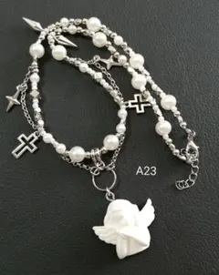 フェアリーグランジネックレス A23　天使　クロス　パールネックレス　ビーズ