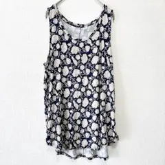 オールドネイビー【L】花柄タンクトップ Uネック ノースリーブ 紺 レーヨン