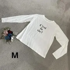 - Red Color J- ロングTシャツ　白　長袖　フランス語ロゴ　M