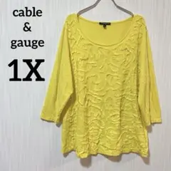 cable&gauge【1X】イエロー 七分袖トップス 黄色 華やか 推しカラー