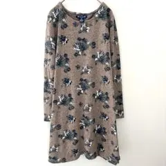 美品✨️ボタニカル柄 花柄 総柄 ワンピース 【PL】 長袖 ブラウン レディース