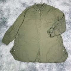 BEAMSHEART【F】オーバーサイズロングシャツ　オリーブ　コットン100円