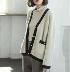 OPAQUE.CLIP フェザーヤーン配色Vネックカーディガン