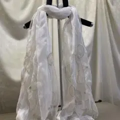 新品未使用 綿シルク 刺繍入りホワイトストール 涼しげ爽やか