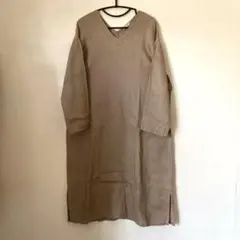 スタディオクリップ リネン100% 麻 ロングワンピース ブラウン ハシゴレース