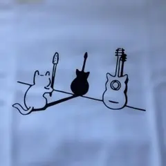 猫とギター 白Tシャツ L かわいい　シンプル