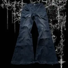 y2k ブラックデニム フレアパンツ ブーツカット 韓国 パンク 裾広がり 墨黒