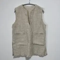 ベージュ系 ノースリーブ Vネック ベスト Mサイズ