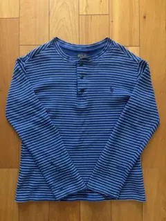 Polo 青 ストライプ ヘンリーネックカットソーのサムネイル