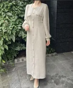 即購入OK✨ジュノア 金ボタン薄手ツイードタイトワンピース　オケージョン