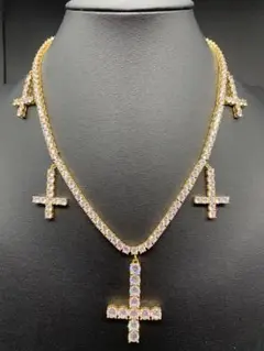 クロス 十字架 ゴールド ジルコニア テニスチェーン ブリンブリン ネックレス