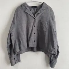 w closet グレー系チェック クロップド丈長袖シャツ