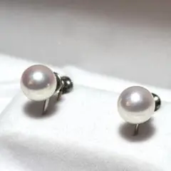 希少✨ロゼ　真科研　Pt850 アコヤ真珠　パール　イヤリング　7.7mm