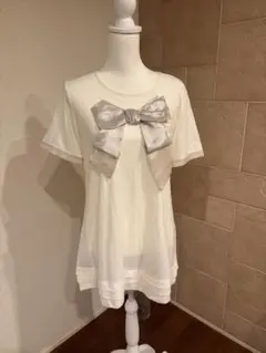 インゲボルグ　リボン付きホワイトチュニック 半袖