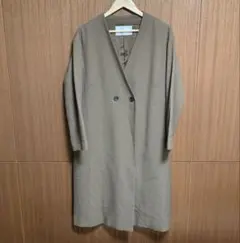 ナチュラルビューティーベーシック　ノーカラー コート ブラウン 千鳥格子 ロング