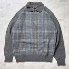 極美品✨ブルックスブラザーズ 香港製 ニット チェック柄 ポロ襟 メンズ M