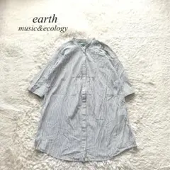 K1【アースミュージックアンドエコロジー】バンドカラーブラウス　五分丈　青　F