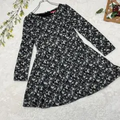 ワンピース(M)長袖　花柄　ミニ丈　カジュアル　裏地有　秋冬おすすめ